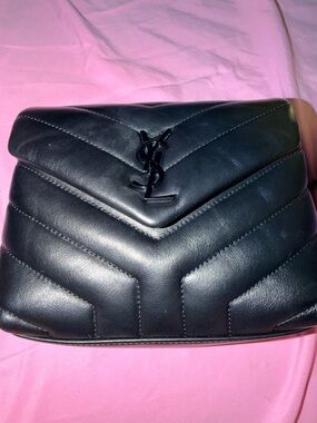 Authentic Saint Laurent Toy Lou Lou Quilted Black Chevron Leather Shoulder Bag